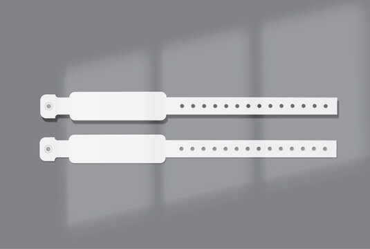 Blank vinyl medical ID or wristband mockup isolated on background. Adjustable identification bands for concert events, hospitals, security, access control, branding, print design and promotional