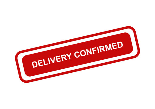 Red rectangular delivery confirmed rubber stamp icon with rounded corners isolated on a transparent background design isolated on transparent background