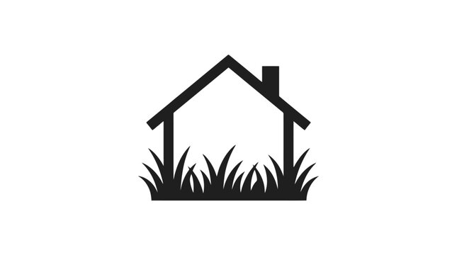 House in grass vector logo, lawn care and landscaping icon, real estate property symbol, gardening service black glyph illustration design