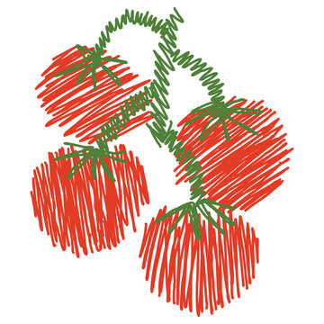 Set of hand drawn tomatoes, scibble style, embroidery style, stitched illustration, drawing doodle vector illustration. For product, food packaging, grocery, menus, branding social media, pattern
