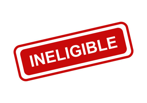 Red rectangular stamp with the word ineligible written in bold white capital letters isolated on a transparent background isolated on transparent background