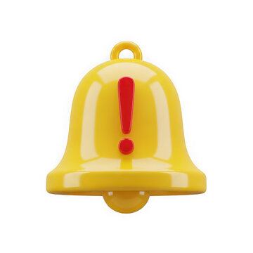 Yellow bell with red exclamation mark isolated on transparent background