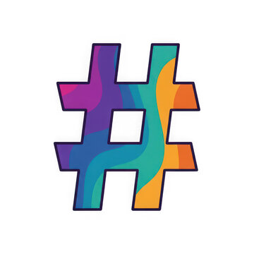 Colorful abstract hashtag symbol isolated on a transparent background