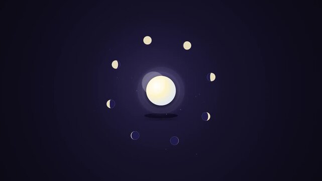 Central glowing sphere surrounded by moon phase circles