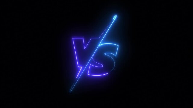 glowing neon VS versus bars icon animation on black background. Versus vs bars icon. blue color vs game match team challenge sign symbol. neon versus for sports and fight competition. game concept.