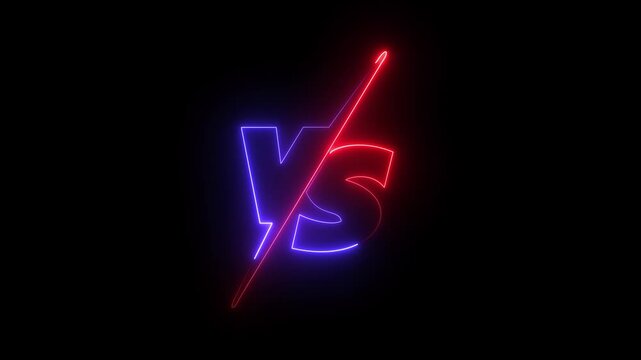 glowing neon VS versus bars icon animation on black background. Versus vs bars icon. blue color vs game match team challenge sign symbol. neon versus for sports and fight competition. game concept.