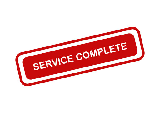 Red service complete rubber stamp icon on white background isolated on transparent background