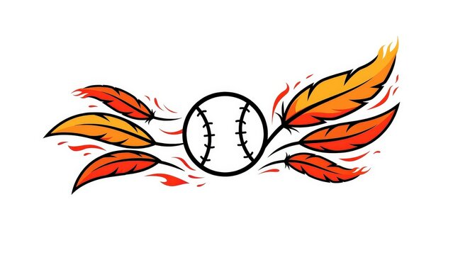 Stylized baseball vector illustration with lava swirl flame wings on a clean white background
