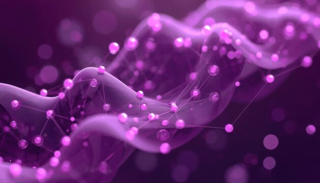 Abstract digital waveform data structure with glowing purple spheres waveform connection abstract communication structure particle background connectivity information futuristic geometric