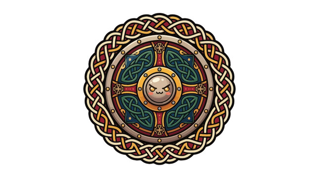 Pixel Art Viking Shield with Celtic Knot Border