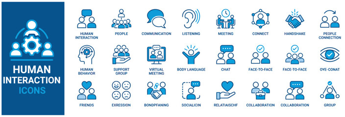 Fototapeta premium Human interaction icons for communication and social connection. Symbols of teamwork and collaboration.