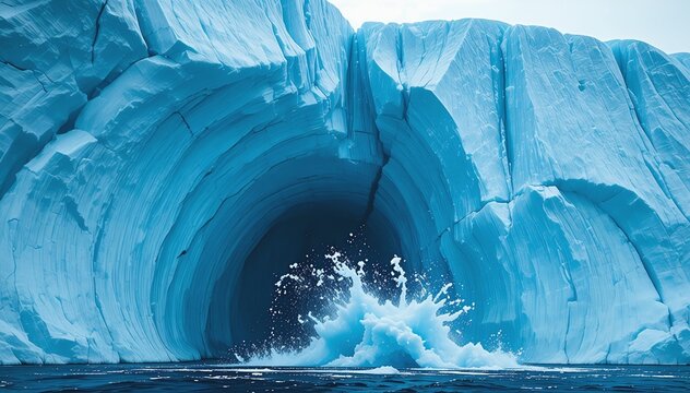 Inside Antarctic Ice Shelf Calving Close Range Dark Blue Ice Breaking Impossible Environment