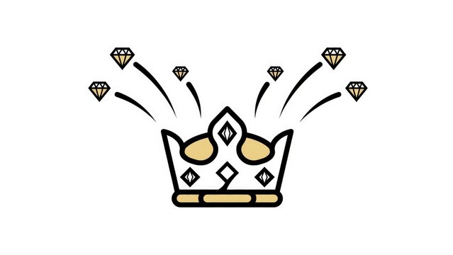 Minimalist gold crown with diamonds flying out vector illustration