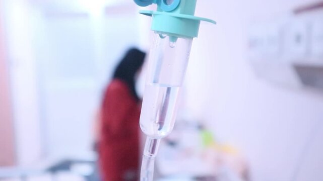 Blurring and unfocus. Medical infusion in a hospital room.
