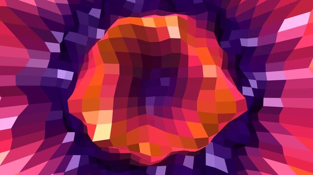 Vibrant purple and orange pixelated mosaic pattern flowing in a seamless motion for digital screens