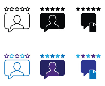Customer review with stars and speech bubble for feedback and rating concept.