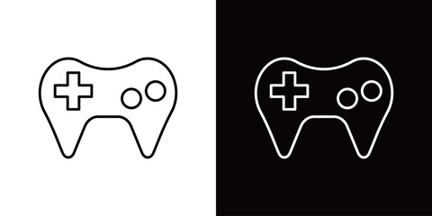 ゲームのコントローラーのアイコン。白と黒のモノクロベクターイラストセット © Queso