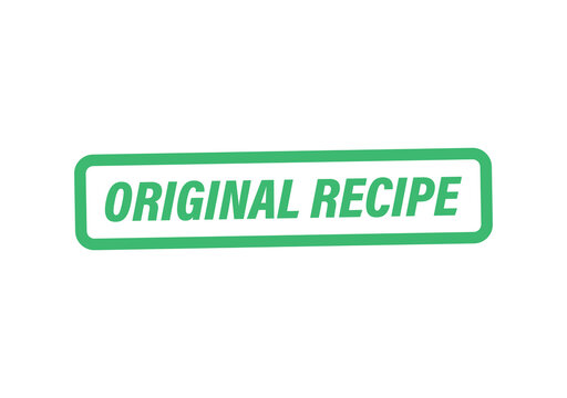Green original recipe stamp label text design element with a hand drawn sketch style border for food packaging design isolated on transparent background
