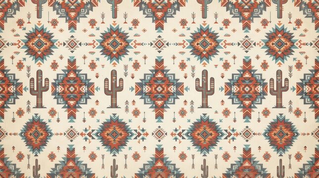 A seamless Native American textile background featuring Navajo tribal ethnic pattern designs.