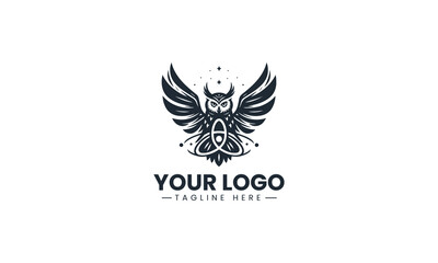 Obraz premium Mystic Owl Carries Atomic Symbol Magical Vector Logo Design