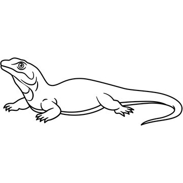 Komodo dragon lying low in side view clean outline vector illustration style.