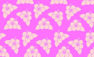 Bright magenta background with pink hibiscus flower pattern, vibrant tropical repeat floral illustration © Muhamad Afzamiman