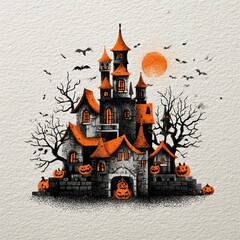 Obraz premium Spooky haunted castle illustration.