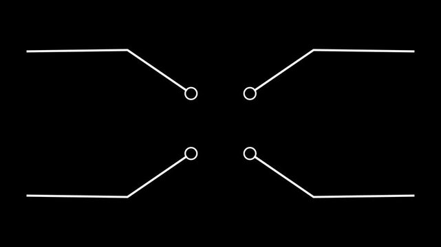 Network Connection, Hub, Social Network Isolated Flat Line concept on the black background. Motion graphics of glowing Data Cables Transferring Information. 