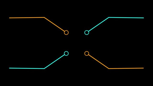 Network Connection, Hub, Social Network Isolated Flat Line concept on the black background. Motion graphics of glowing Data Cables Transferring Information. 
