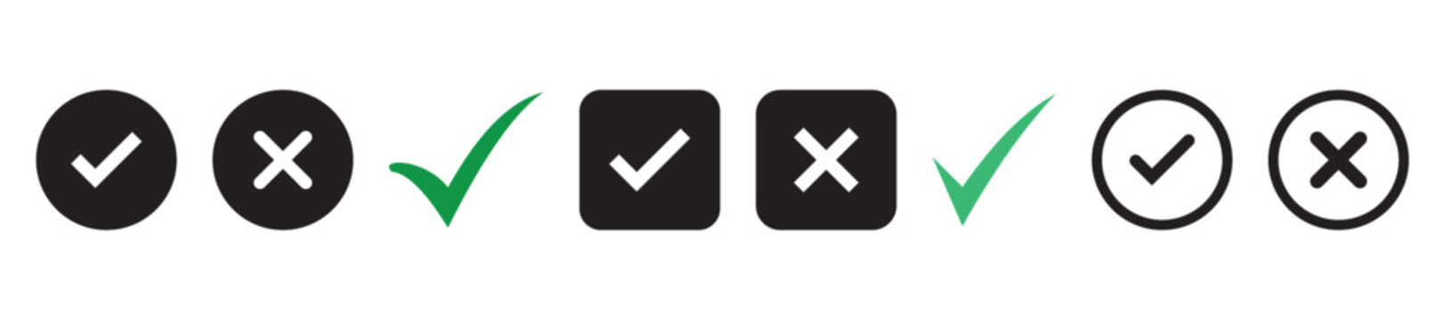 Checkmark cross icon Checkmark icon set. Checkmark right symbol tick sign.