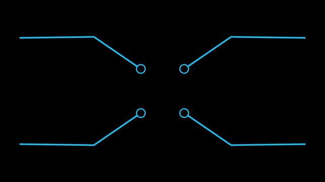 Network Connection, Hub, Social Network Isolated Flat Line concept on the black background. Motion graphics of glowing Data Cables Transferring Information. 