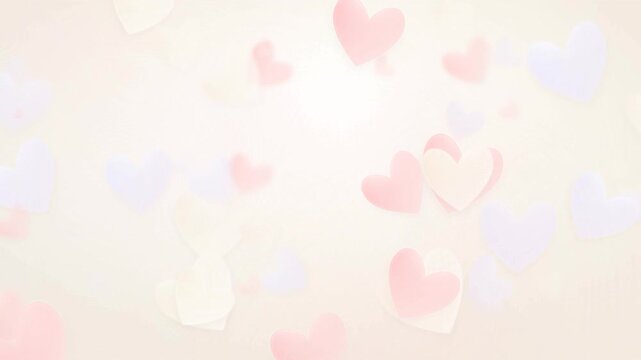 Abstract pastel hearts drifting slowly across a soft light background for romantic and wedding celebrations.