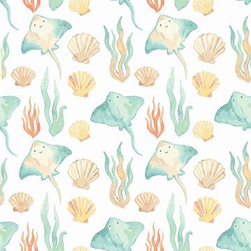Watercolor Sea Life Pattern