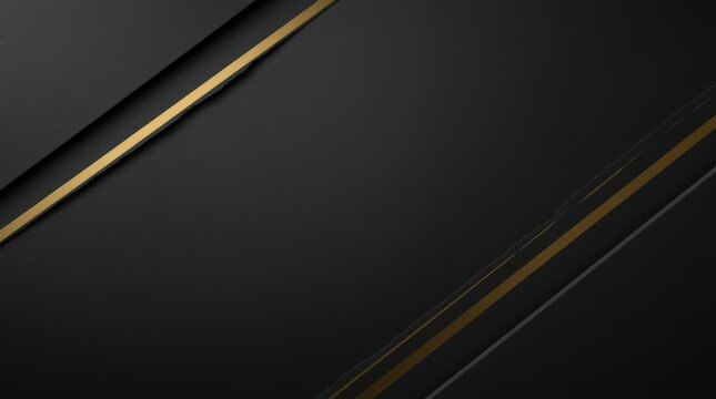 Black matte diagonal background with gold trim and layered geometric accents