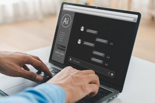 Ai technology concept with artificial intelligence chatbot and generative smart system, robotic, deep learning network, digital assistant, machine learning, algorithm, innovation and data processing