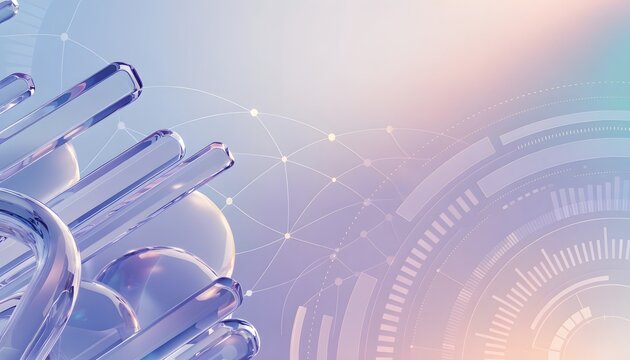 Futuristic HUD technology interface on abstract backdrop. Cyber data telemetry system. Translucent glass rods aligning next to glowing digital dashboard circles