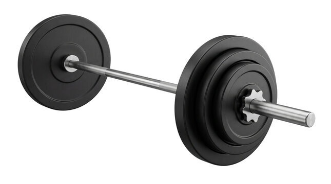 Heavy Barbell with Black Weight Plates for Gym Fitness and Weightlifting, Isolated Element on Transparent PNG