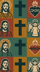 Fototapeta premium Religious icons patterned wallpaper for mobile
