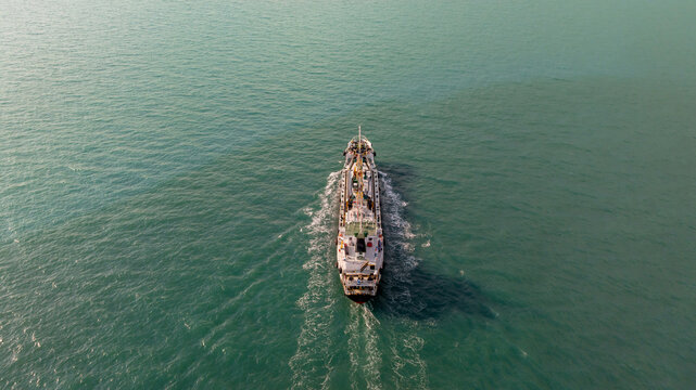 Aerial view oil tanker ship on sea, Oil tanker ship global business logistic and maritime transportation of petroleum petrochemical supply chain, Oil tanker ship  sailing on the sea.