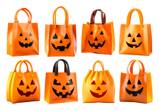 Halloween Themed Pumpkin Shopping Bags Element Design Collection