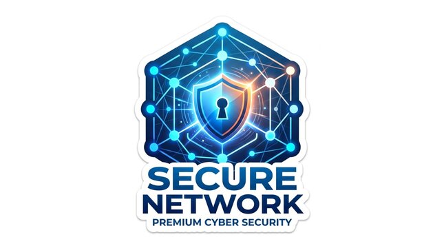 Secure Network Cyber Security Logo with Shield and Digital Network Nodes