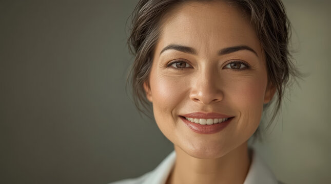 Asian senior woman close up portrait with elegant smile and warm expression