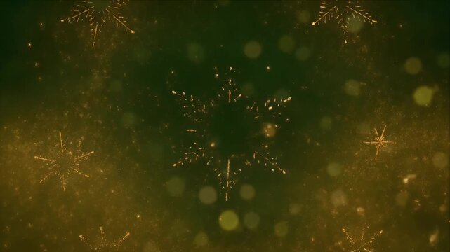 Christmas green bokeh background with glowing particle and soft festive light, golden light star dark green background with christmas glow and festive bokeh for holiday celebration, christmas golden