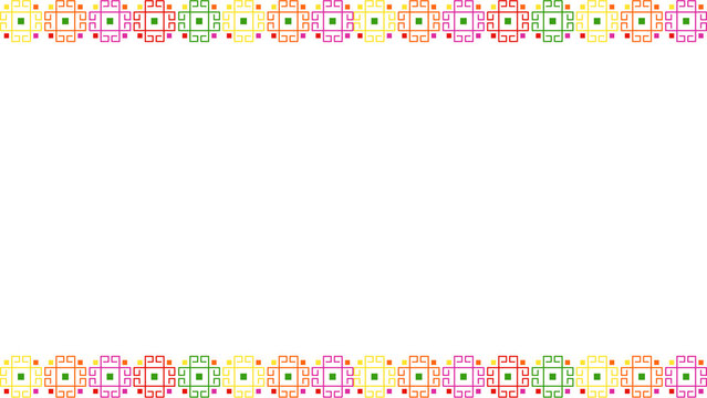Colorful pixel art flower border frame background with geometric embroidery floral patterns and copy space on white background