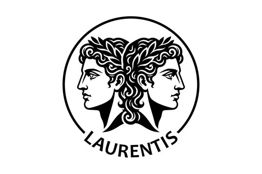 Classical Twin Heads Logo with Laurel Wreaths in Black and White Circle