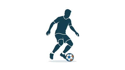 Fototapeta premium Soccer player silhouette dribbling a ball in action.