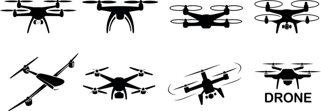 drone icon vector collection multirotor and fixed wing silhouettes