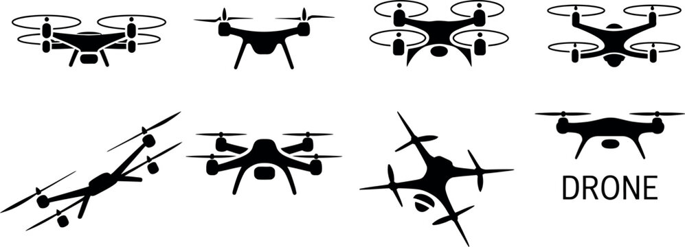 drone vector silhouettes icons quadcopter hexacopter rotor set