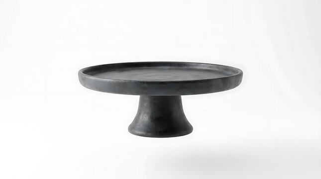Elegant matte black ceramic cake stand on white.