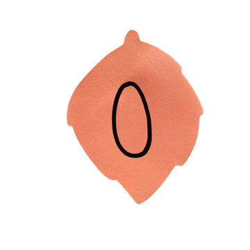 Orange watercolor shape with the number zero written in black ink